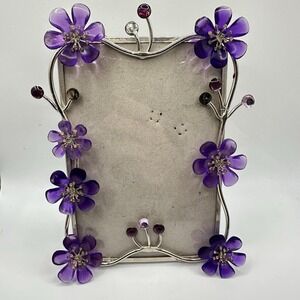VTG Icing By Claire's Picture Frame Y2K Purple Gemstone Flowers 4x6 2000's READ